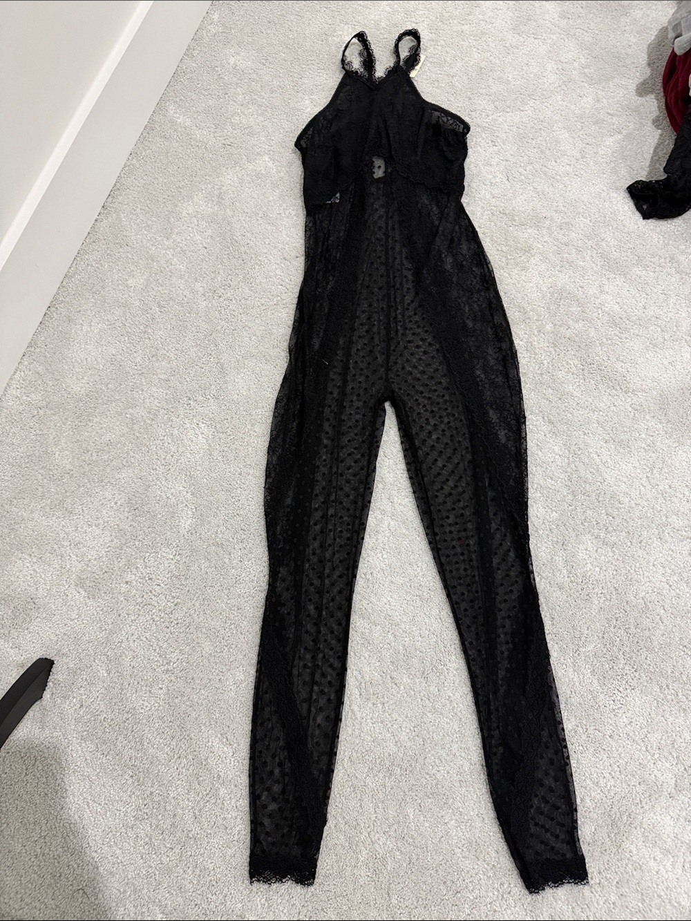 aerie Black Sheer Lace Halter Jumpsuit